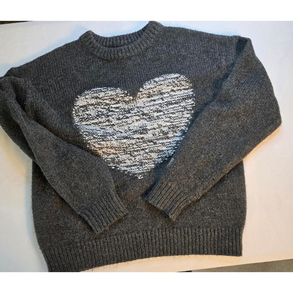 Sundance Womens Gray Heart Intarsia Knit Sweater Crewneck Pullover Medium